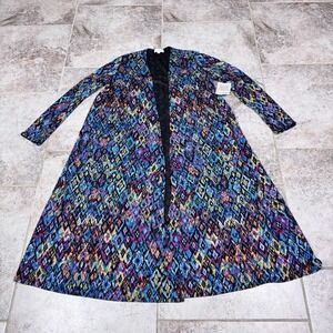 LuLaRoe Sarah Mid-Calf Open Cardigan/Duster Womens Medium Multi Abstract Print